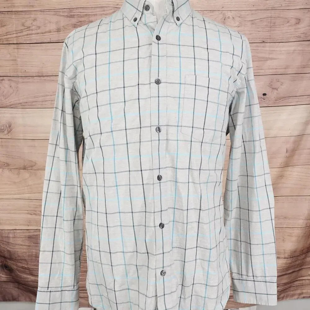 Banana Republic Shirt Mens‎ Large Gray Plaid Button Down Soft Wash Standard Fit
